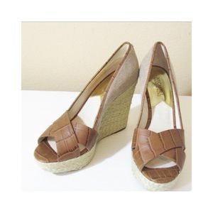 Michael Michael Kors Cassandra 
Brown Peep Toe Espadrille Wedge Sandals